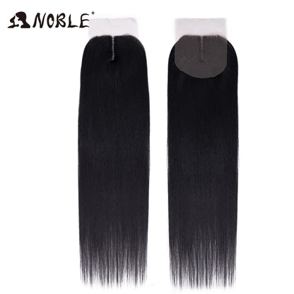 Straight Hair Extensions Bundles With Frontal Closure Synthetic Hair Bundles Salon Natural Hair Yaki Straight High Temperature