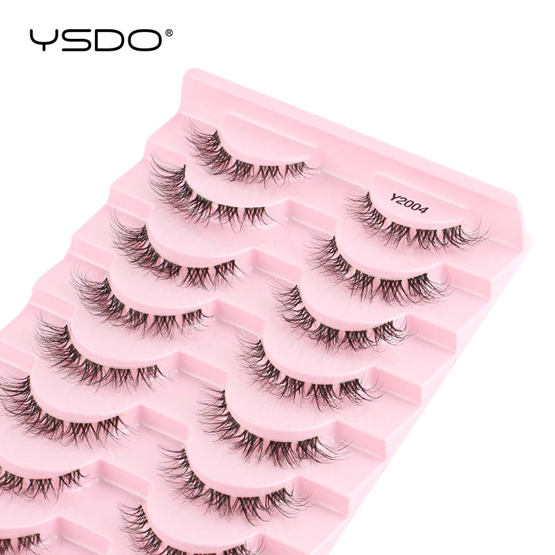 YSDO Natural Long Eyelashes 10 Pairs Wispy Soft 3D Mink Lashes Reusable Cat Eye Lashes Makeup Eyelash Extension Faux Cils