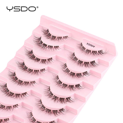 YSDO Natural Long Eyelashes 10 Pairs Wispy Soft 3D Mink Lashes Reusable Cat Eye Lashes Makeup Eyelash Extension Faux Cils