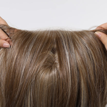 MONO Lace Frontal Synthetic Wigs Light Brown Blonde Hair Middle Length Straight Layered Wigs for White Women Daily 16inches Hair