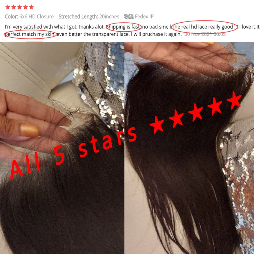 13x6 HD Lace Frontal Closure Melt Skin Invisible HD Transparent Lace 5x5 6x6 7x7 HD Closure Only Virgin Human Hair Pre Plucked