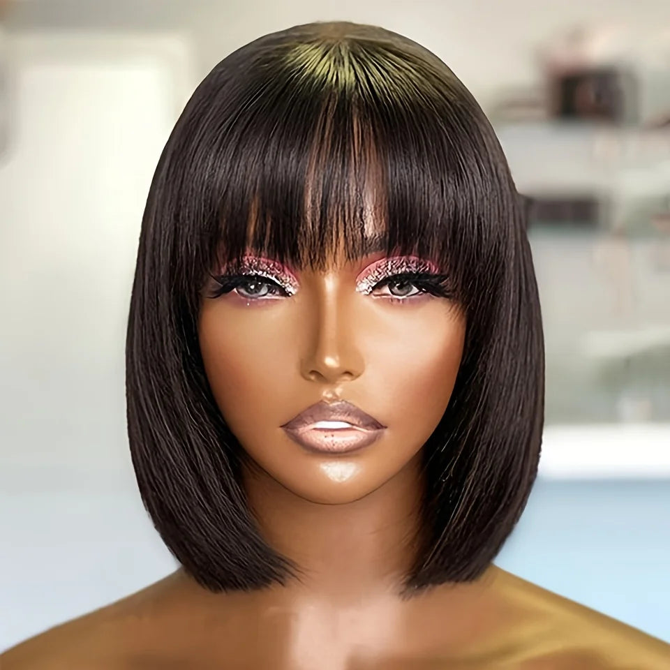 Straight Short Bob Wig With Bangs Vietnamese 100% Human Hair Double Drawn Bob Wigs Glueless Straight Wigs On Sale Clearance 180%
