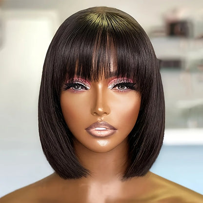 Straight Short Bob Wig With Bangs Vietnamese 100% Human Hair Double Drawn Bob Wigs Glueless Straight Wigs On Sale Clearance 180%