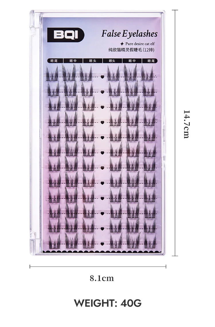 Cat Eye Individual Lashes Ultra-Large Wispy Thin Band Individual Cluster Lashes Kit for Self Application BQI Diy Lash Extensions