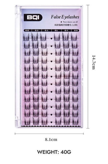 Cat Eye Individual Lashes Ultra-Large Wispy Thin Band Individual Cluster Lashes Kit for Self Application BQI Diy Lash Extensions