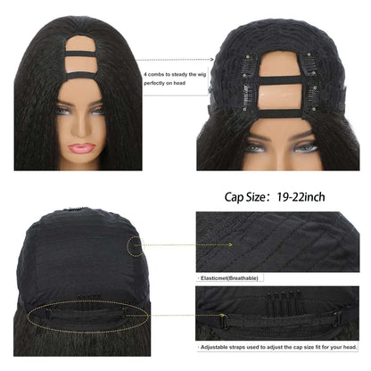 Synthetic U Part Wigs for Black Women Yaki Straight Wigs Natural Color Kinky Straight U-part wigs Hair Extension Clip