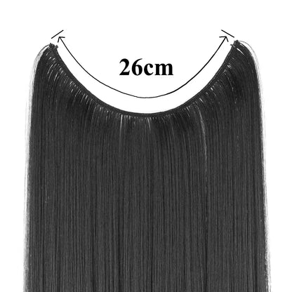 22'' 26'' Long Straight Blonde Synthetic Halo Hair Extensions Fish Line Invisible Hairpiece Extension Fake Hair for Girls