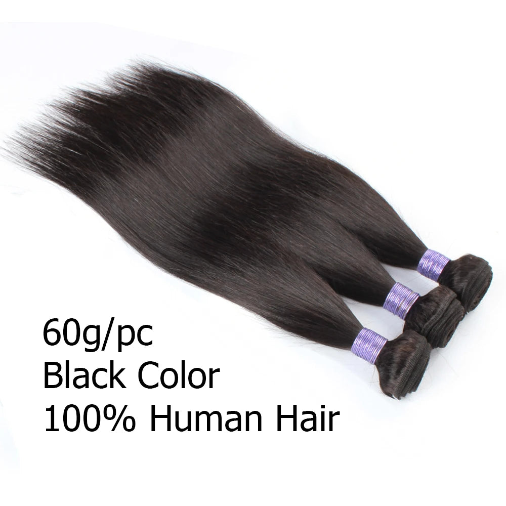 Human Hair Bundles with 13x4 Lace Frontal Closure Straight Pre-Plucked Transparent Lace 60g/pc Black Hair Bundle BOBBI