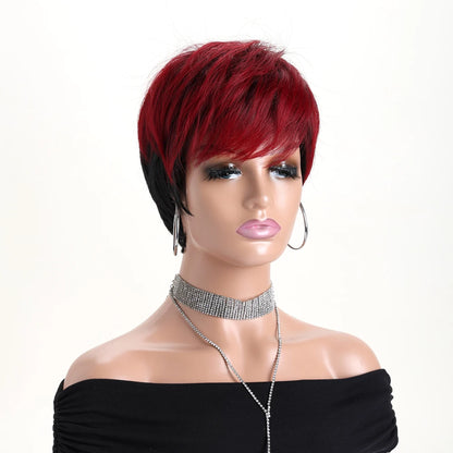 Synthetic Wine Red and Black Wigs For Women Short Curly Wig Natural Looking For Daily Halloween Music Festival Holiday