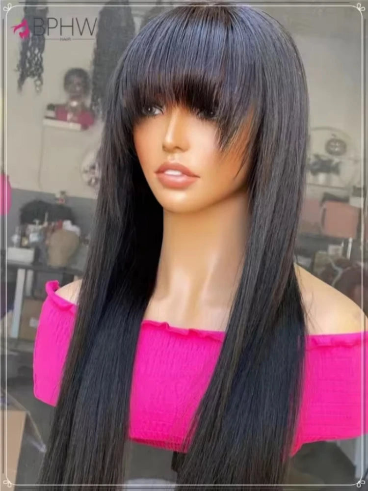Straight Wig Brazilian Wigs 100% Virgin Hair Human Hair Wigs With Bangs Full Machine Made 180% Density Wigs Human Hair BPHW Hair