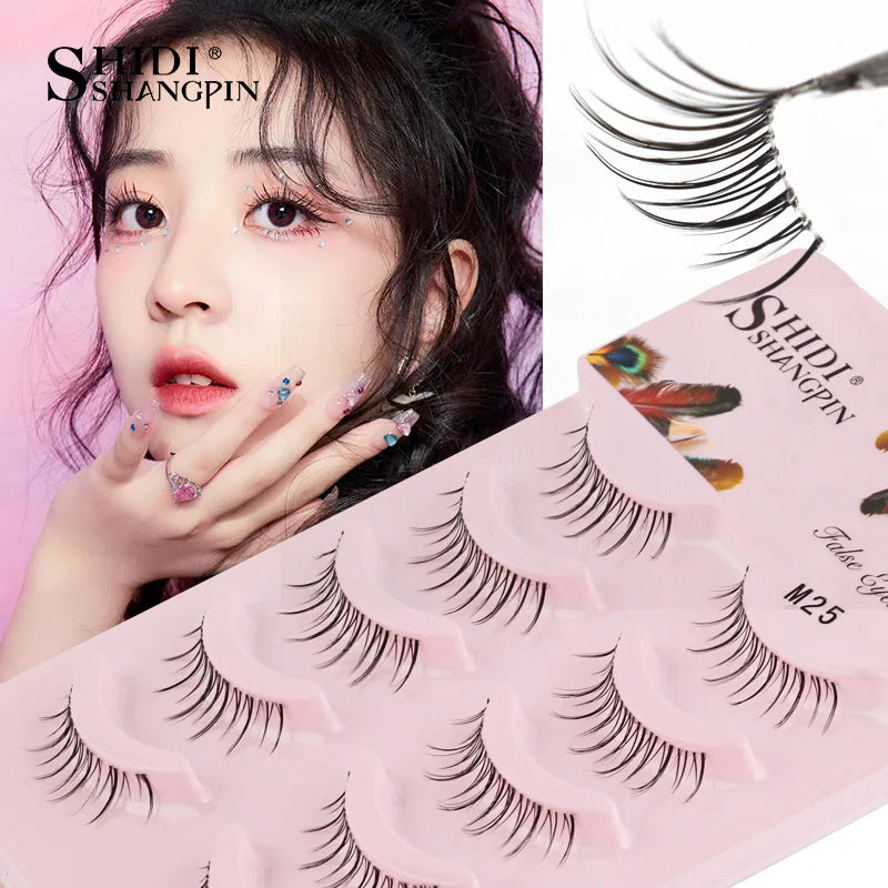 Manga Lashes 5 Pairs Anime Cosplay Faux Mink Lashes Korean Natural short Full Strip Lashes Clear Band Soft Eyelashes Extension