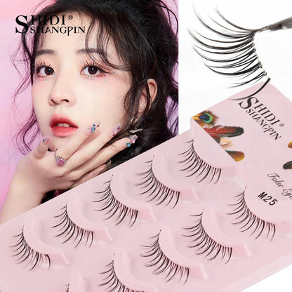 Manga Lashes 5 Pairs Anime Cosplay Faux Mink Lashes Korean Natural short Full Strip Lashes Clear Band Soft Eyelashes Extension