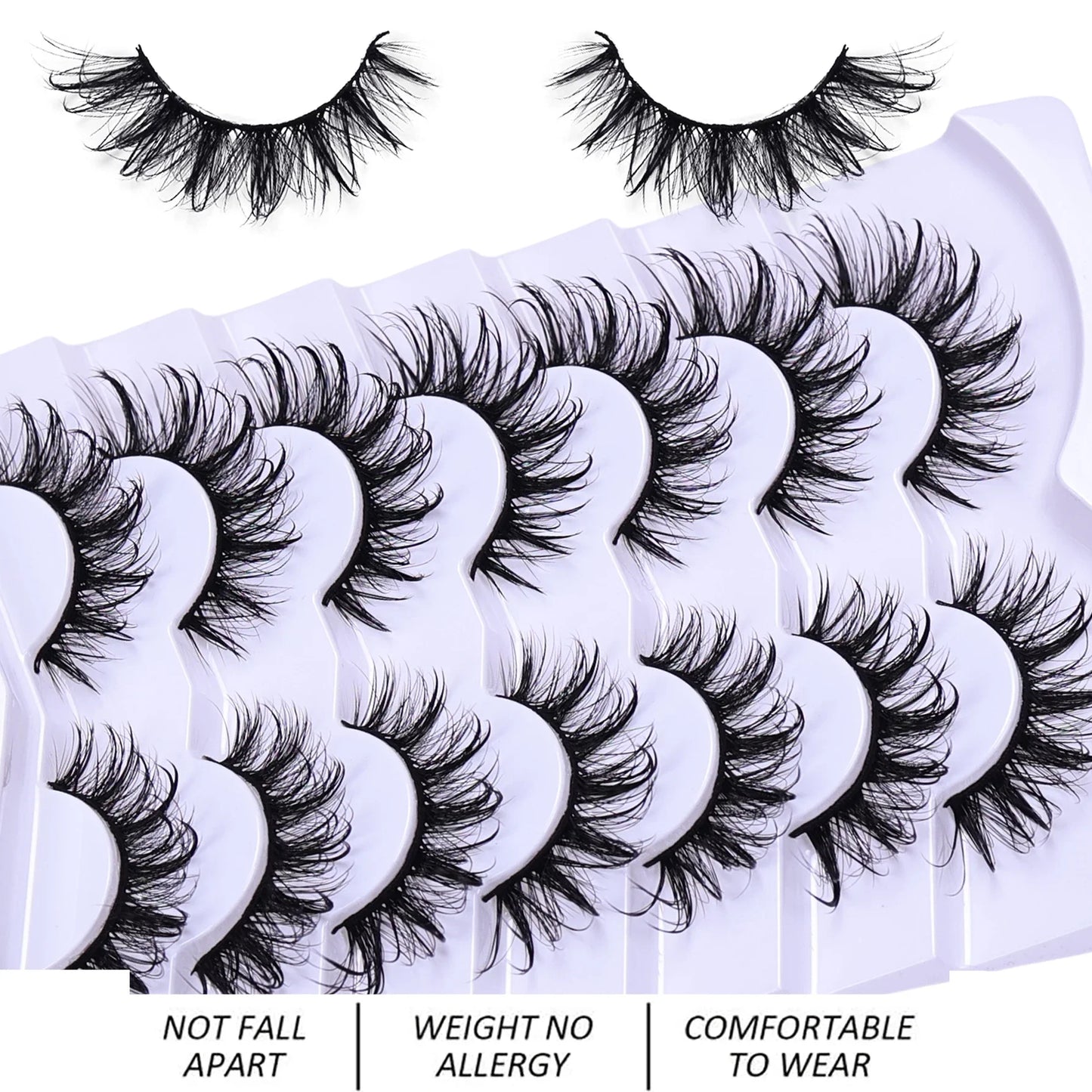 7 Pairs Fashionable Wet-Style False Eyelashes Set - D Curl Doll/Cat Eye/Anime/Cosplay Look,For Special Occasions and Daily Wear