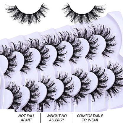 7 Pairs Fashionable Wet-Style False Eyelashes Set - D Curl Doll/Cat Eye/Anime/Cosplay Look,For Special Occasions and Daily Wear