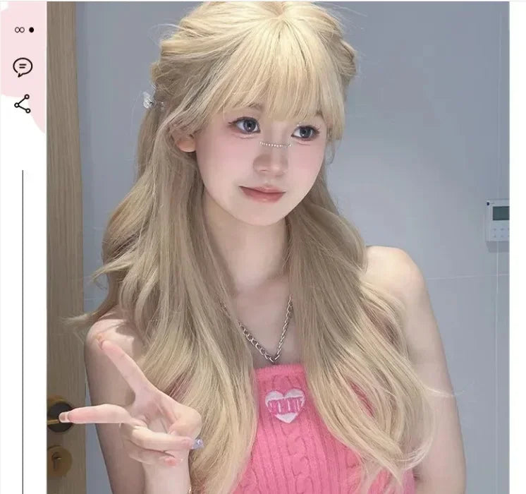 Whtie Wig with Bangs Long Straight Cosplay Wig for Party Fashion Lolita Headband Synthetic Wigs for Women