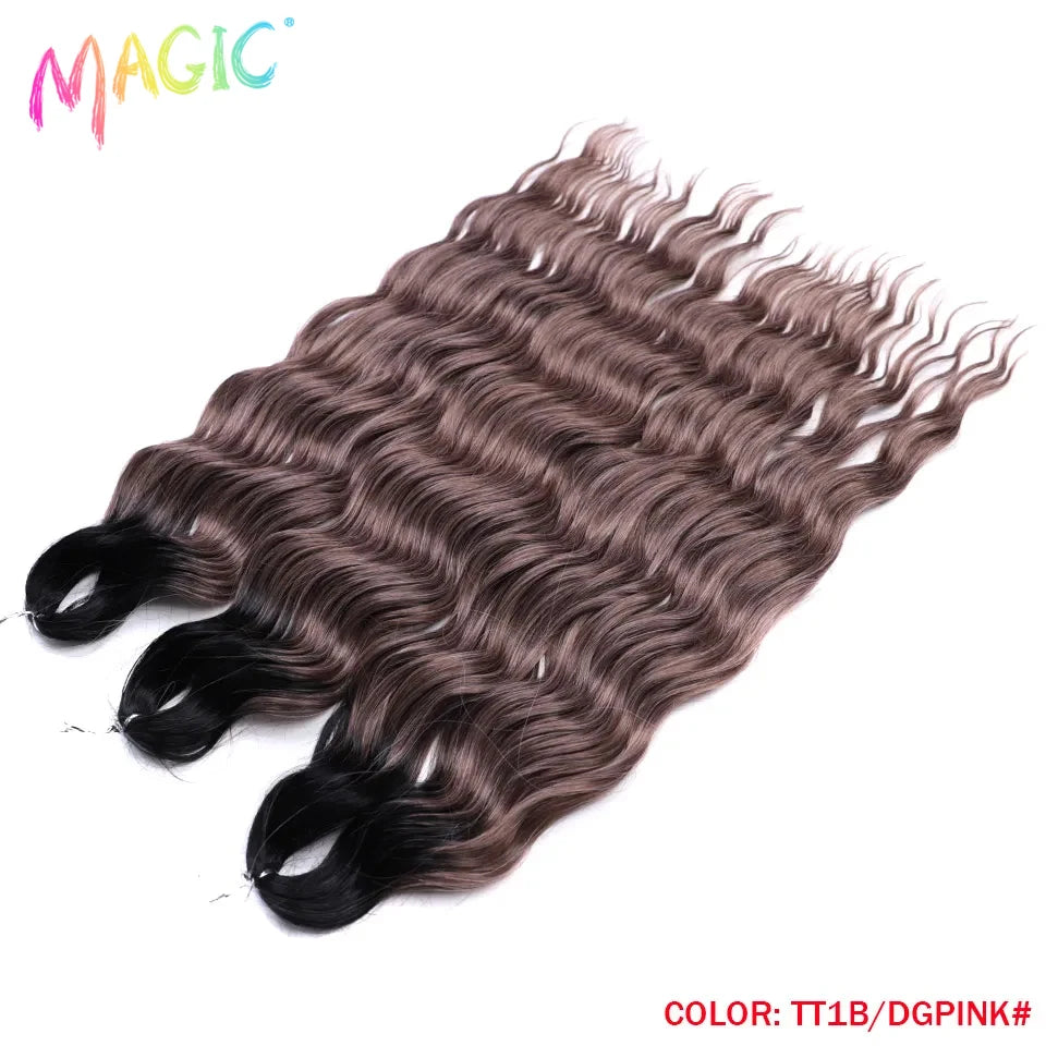 Magic Hair Synthetic Loose Deep Wave Braiding Hair Extensions 24 Inch Water Wave Braid Hair Ombre Blonde Twist Crochet Curly Hai
