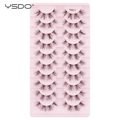 YSDO Natural Long Eyelashes 10 Pairs Wispy Soft 3D Mink Lashes Reusable Cat Eye Lashes Makeup Eyelash Extension Faux Cils