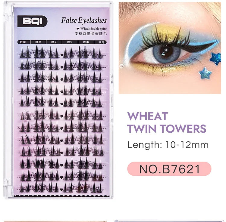 Cat Eye Individual Lashes Ultra-Large Wispy Thin Band Individual Cluster Lashes Kit for Self Application BQI Diy Lash Extensions