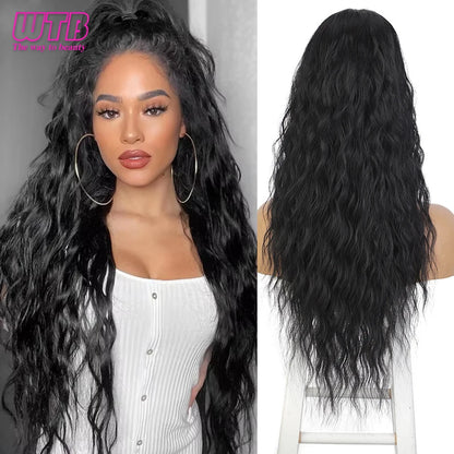 Synthetic Ponytail Extension 26 Inch Extra Long Drawstring Wavy Curly Ponytails Black Brown Fake Hair piece for Women