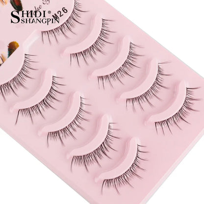 Manga Lashes 5 Pairs Anime Cosplay Faux Mink Lashes Korean Natural short Full Strip Lashes Clear Band Soft Eyelashes Extension