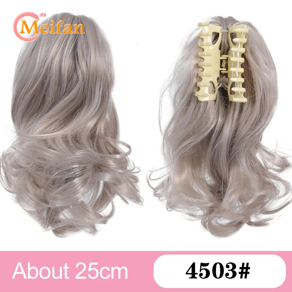 Ponytail Extension Synthetic Long Claw Curly Ponytail Mixed Blonde Clip in Hair Extension Natural Looking Hairpiece for Women