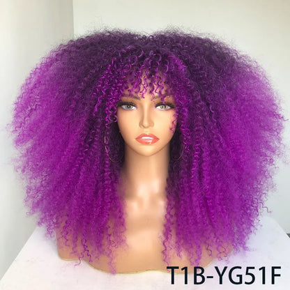 Afro Curly Wigs With Bangs For Black Women Burgundy Wig Synthetic Wine Red Hair Ombre Brown Blonde Cosplay Wig
