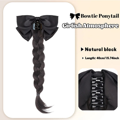 Ponytail Extension Bow Claw Curly Wavy Clip in Hairpiece Ponytail Hair Extensions Long Pony Tail Synthetic for Women Girl Daily