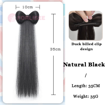 FORLISEE Synthetic Bow Wig Hair Clip Ponytail Straight Hair Half-tied Hair Accessories Natural Grab Clip Low Ponytail