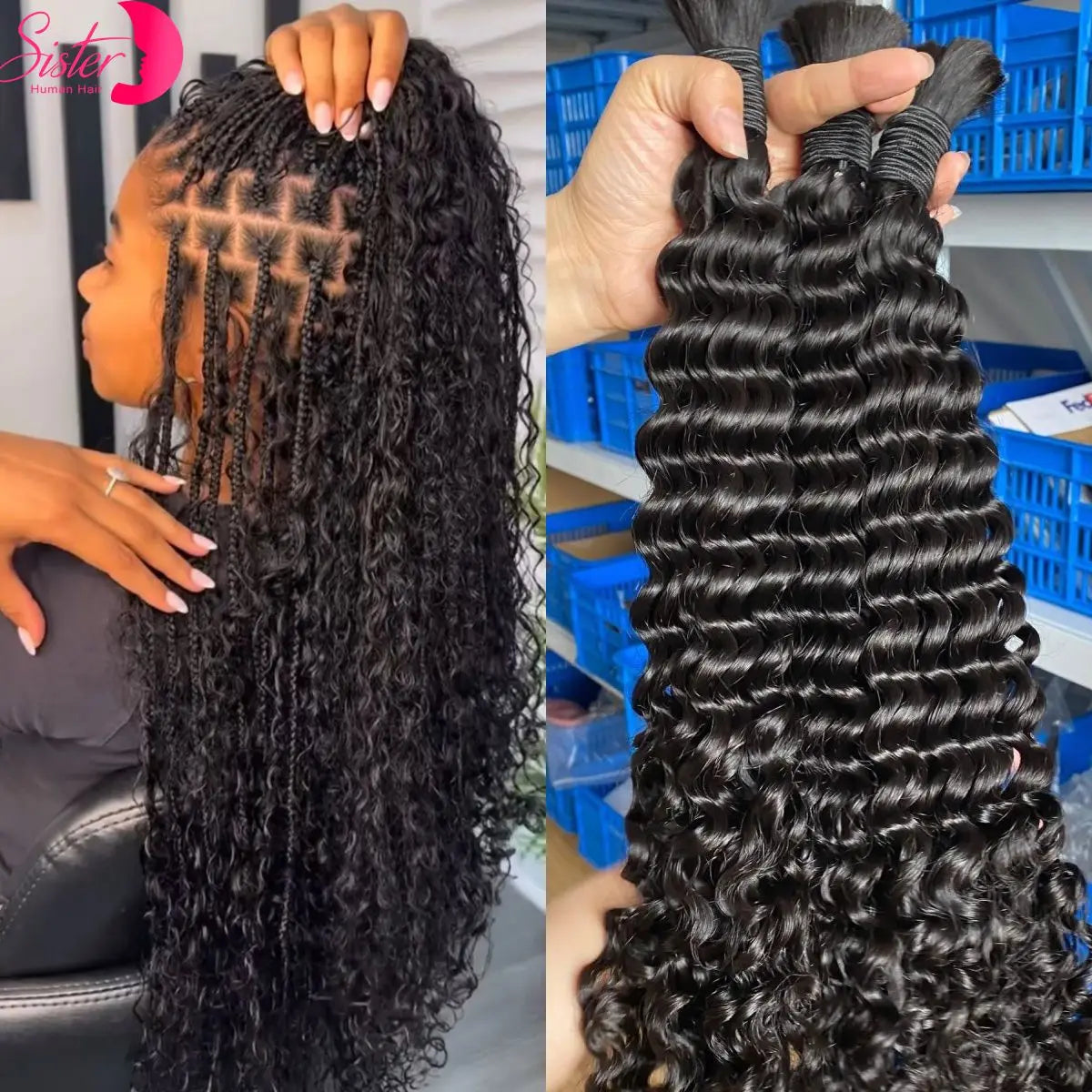 Deep Wave Bulk Human Hair for Boho Braids No Weft 100% Virgin Human Hair Bulk for Braiding Curly Extension Bundles for Women