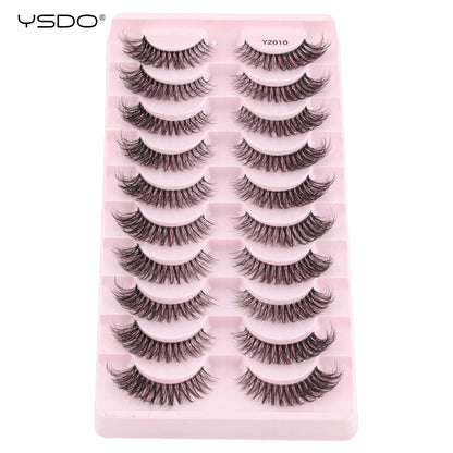 YSDO Natural Long Eyelashes 10 Pairs Wispy Soft 3D Mink Lashes Reusable Cat Eye Lashes Makeup Eyelash Extension Faux Cils