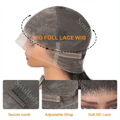 LULUCHIC Full Lace Wigs Silky Straight Lob Dark Salt & Pepper Human Hair Short Bob Part Anywhere High Breathable Cap Wigs