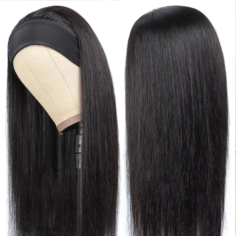 Headband Wig Human Hair Straight Brazilian Wigs With Head Band For Black Women Remy Full Machine Made