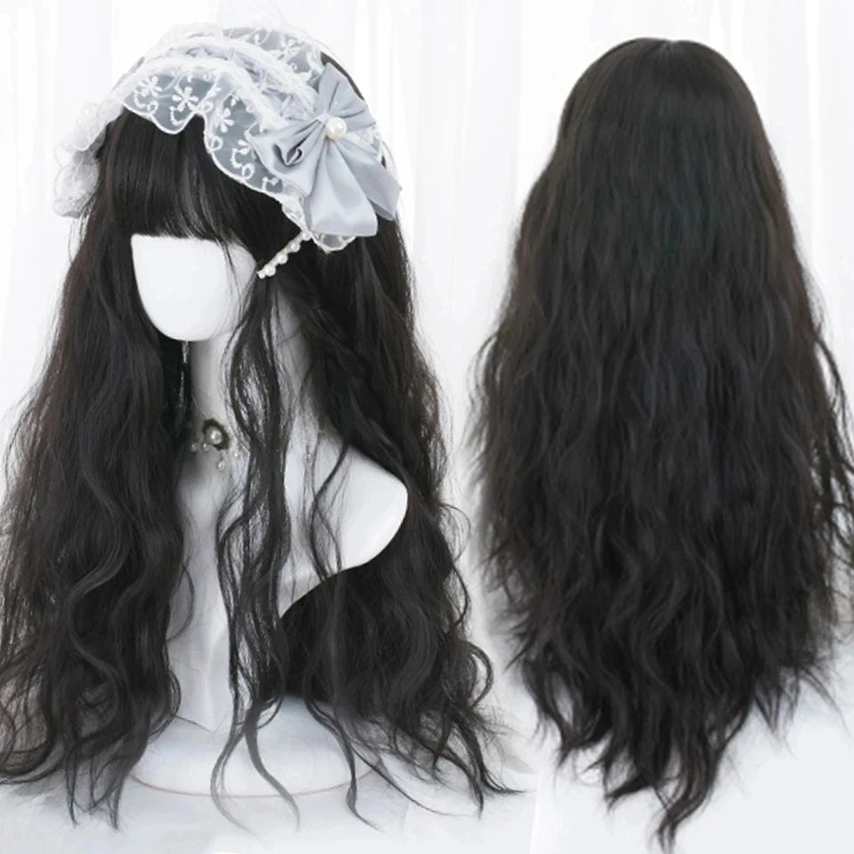 Long Curly Wave Wig with Bangs Blonde Biue Colorful Cosplay Wig for Women Daily Party Natural Soft Synthetic Hair Heat Resistant