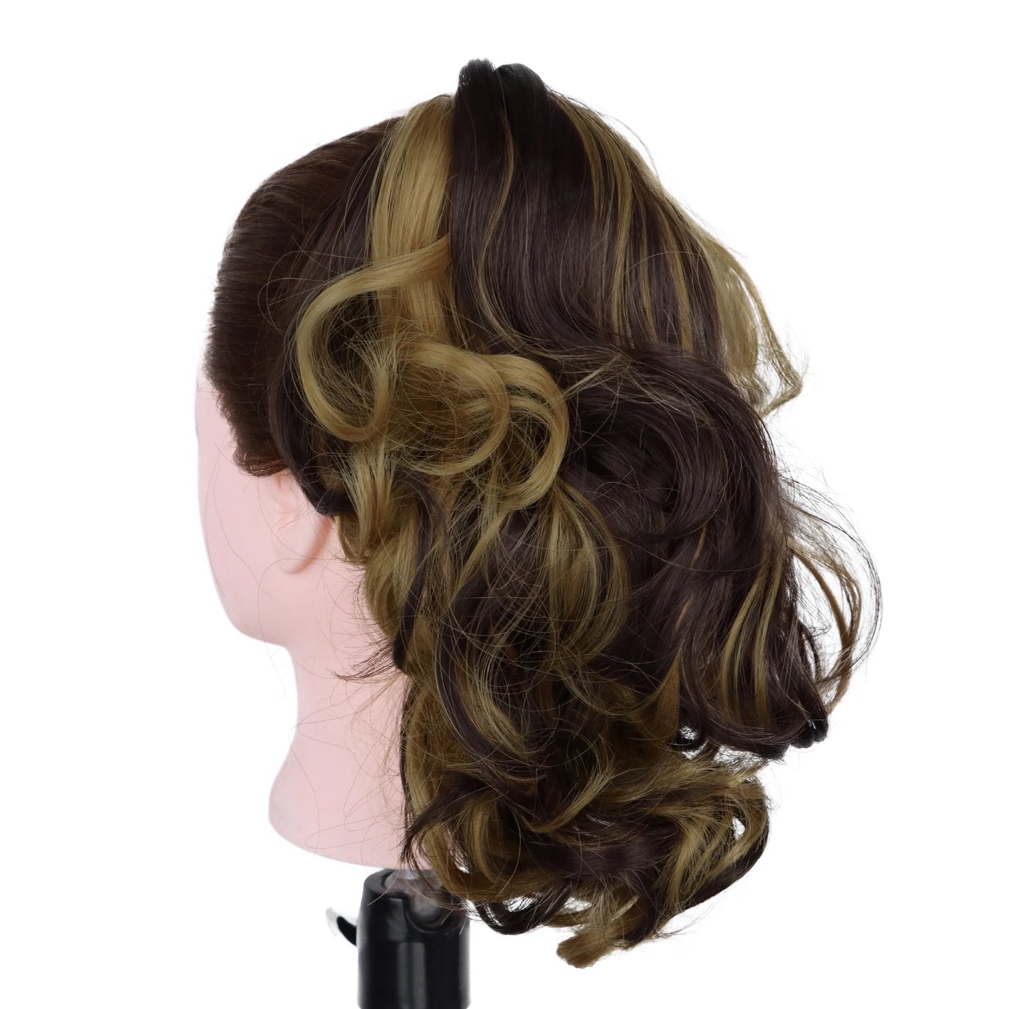 12" Ponytail Extension Classic Loose Curly Wavy Claw Clip Hair Hairpieces for Women Ash Blonde with Highlights Daily Party Use