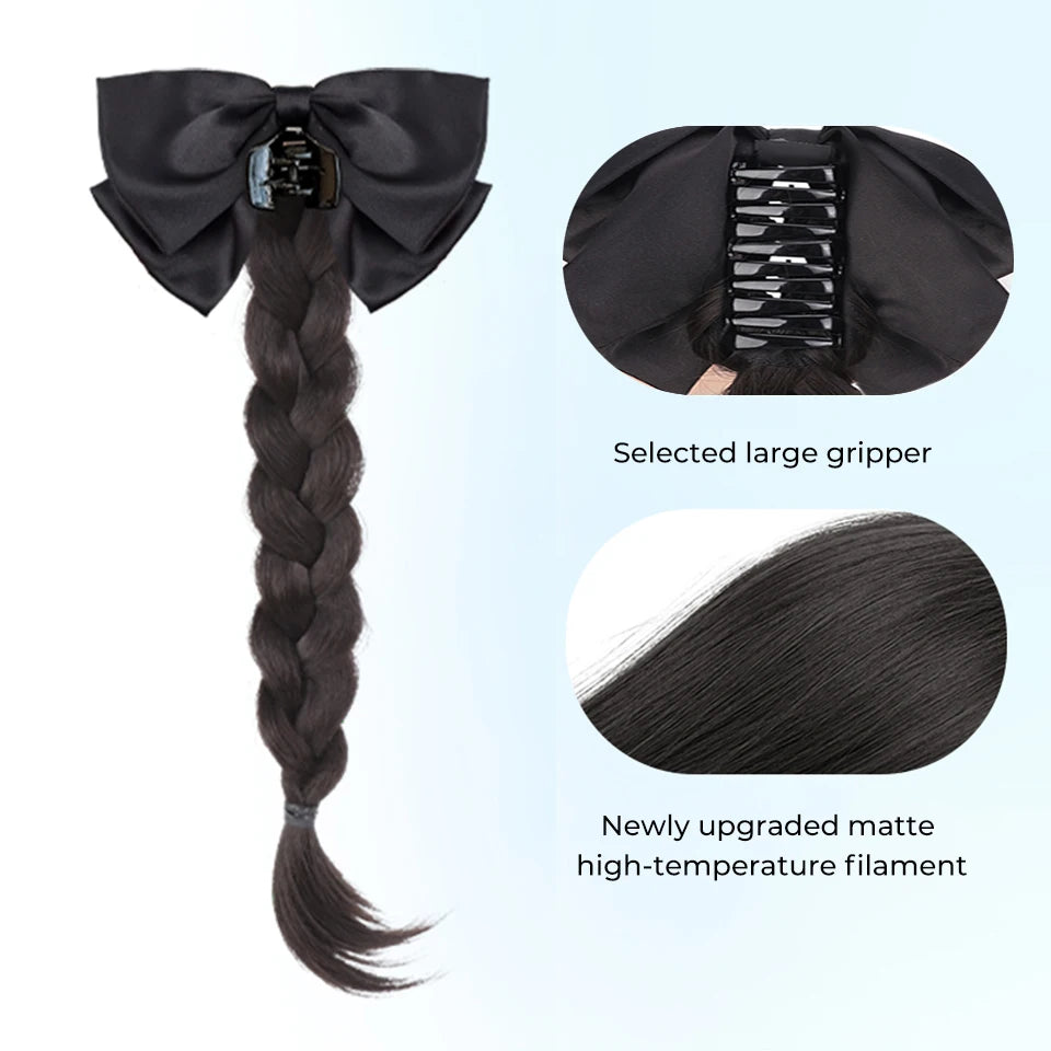 Ponytail Extension Bow Claw Curly Wavy Clip in Hairpiece Ponytail Hair Extensions Long Pony Tail Synthetic for Women Girl Daily