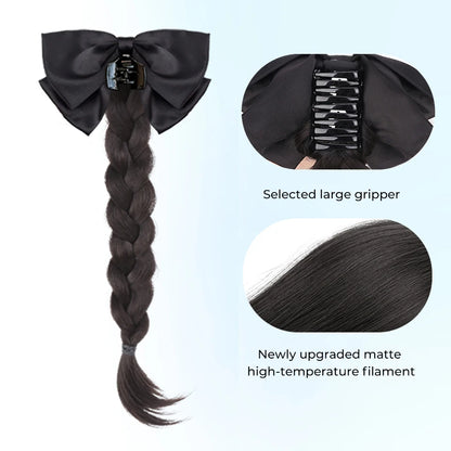 Ponytail Extension Bow Claw Curly Wavy Clip in Hairpiece Ponytail Hair Extensions Long Pony Tail Synthetic for Women Girl Daily
