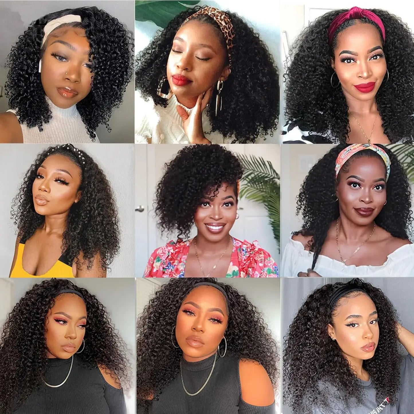 Headband Wig 100% Brazilian Human Hair Curly Wigs Easy To Install Water Wave Real Human Hair Wigs 180% Density