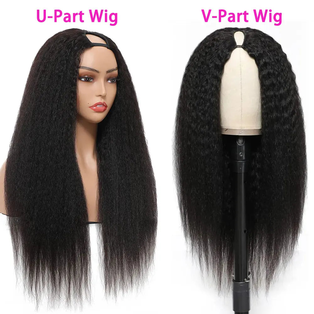 Synthetic 10-30inch Kinky Straight U Part Wig V Part Wig Yaki Straight Wigs for Women Daily Use