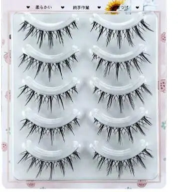 Eye Makeup 5 Pairs False Eyelashes Natural Wispy Cross Lash Extension 3D Bunch Japanese Fairy Little Devil Cosplay Daily Dating