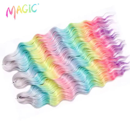 Magic Hair Synthetic Loose Deep Wave Braiding Hair Extensions 24 Inch Water Wave Braid Hair Ombre Blonde Twist Crochet Curly Hai