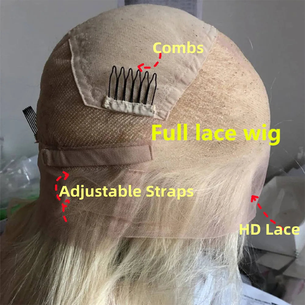 Full Lace Wig Warm Blonde Highlights Human Hair Wigs 13x6 HD Invisible Lace with Natural Roots Slight Wavy Virgin Hair 180%