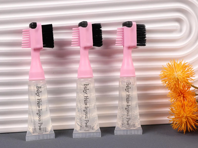 1Pcs Hair Styling Edge Control Gel With Brush For Baby Hair Portable Hair Fixative Gel Hair Cream For Natural Hair Africa 10Ml