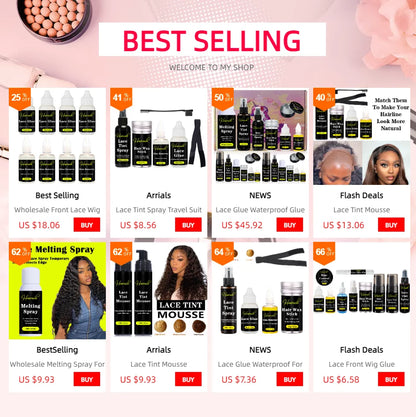 Lace Glue Waterproof For Lace Front Wig + Plant Glue Remover + Hair Wax Stick + Lace Tint Spray