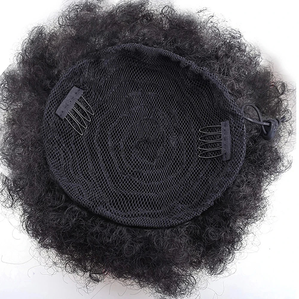 Afro Puff Drawstring Ponytail Human Hair Brazilian Kinky Curly Drawstring Ponytail Afro Puff Bun Chignon Accessories