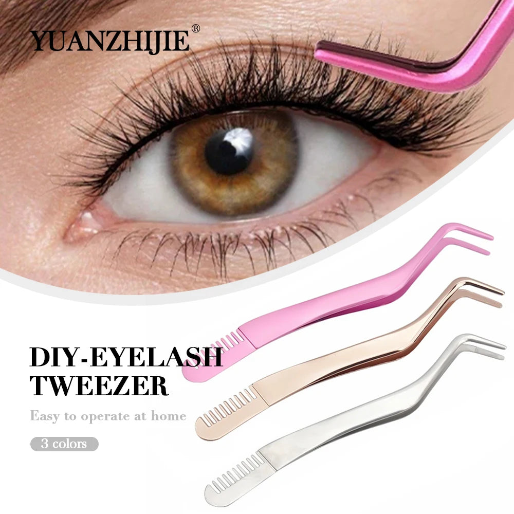 YUANZHIJIE Lash Cluster Tweezers DIY Cluster Lashes Tweezers False Eyelash Extensions Applicator Makeup Tools For Self-grafting