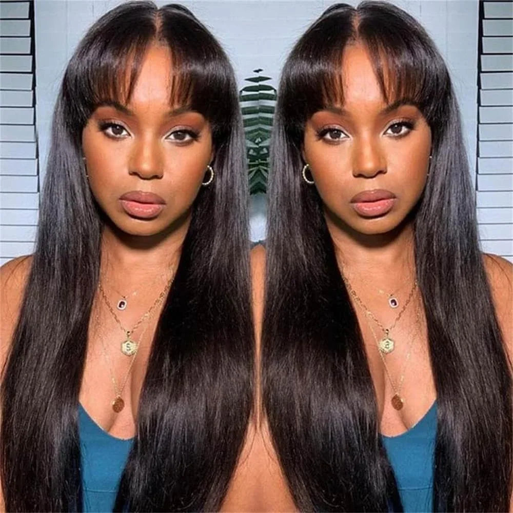 Straight Wig Brazilian Wigs 100% Virgin Hair Human Hair Wigs With Bangs Full Machine Made 180% Density Wigs Human Hair BPHW Hair