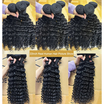 Deep Wave Hair Bundles Human Hair 30 32 Inch Deep Curly Hair Brazilian Soft Raw Hair Bundles Natural Black Hair Weave Extensions