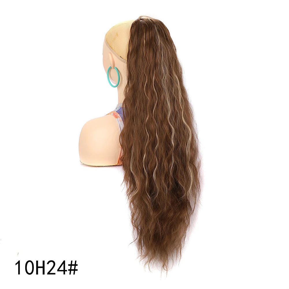 Ponytail Extension 30 Inch Extra Long Drawstring Wavy Curly Ponytails Black Brown Synthetic Fiber Fake Hair piece for Women