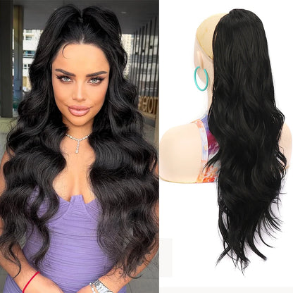 Ponytail Extension 24Inch Long Natural Wavy Drawstring Pony tail for Women Synthetic Heat Resistant Hairpiece for Daily Use part