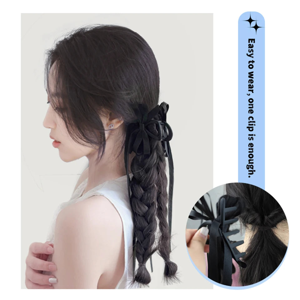 Ponytail Extension Bow Claw Curly Wavy Clip in Hairpiece Ponytail Hair Extensions Long Pony Tail Synthetic for Women Girl Daily